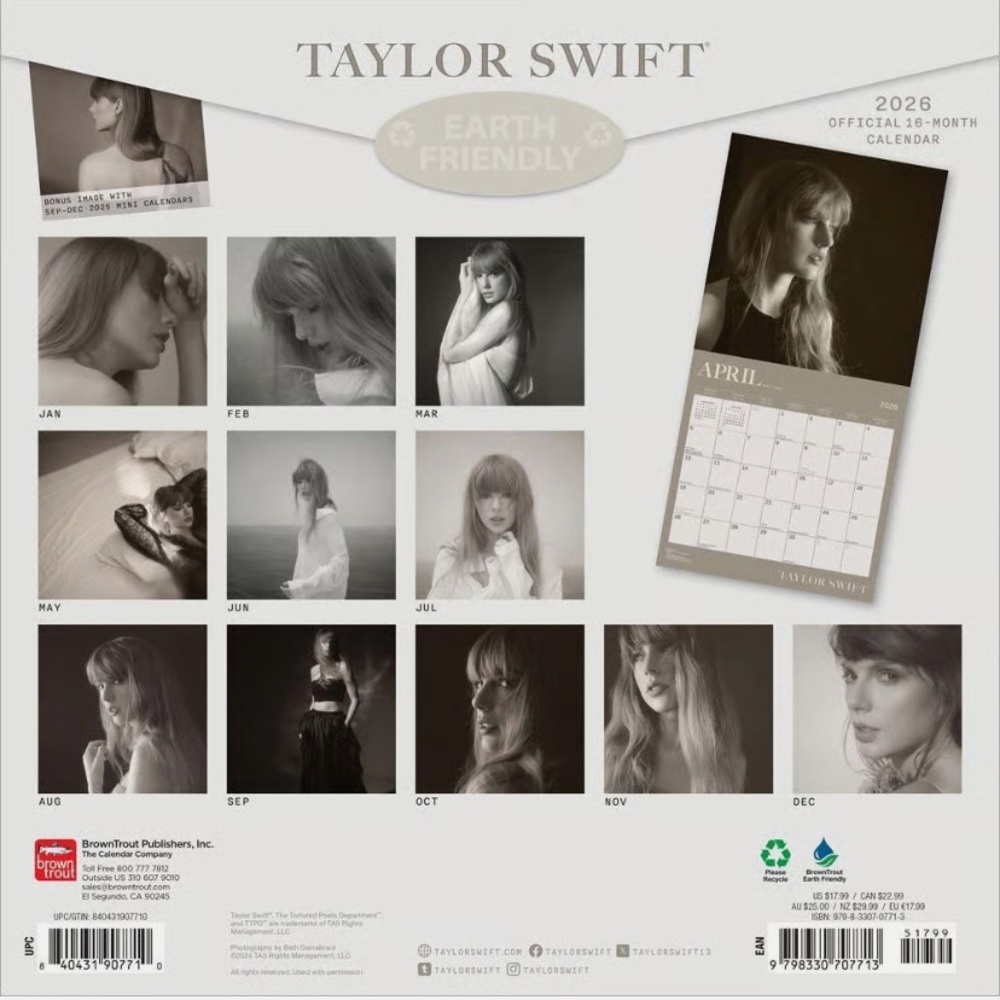 Sealed New Official Taylor Swift 2026 Wall Calendar with Bonus 4 Months 12”x24”
